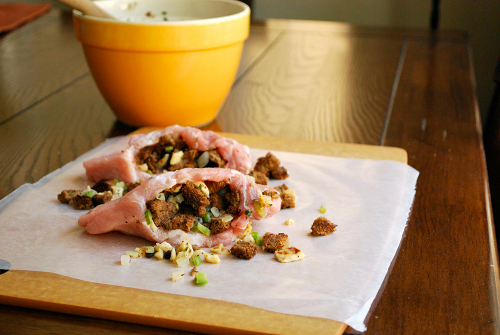 Stuffed Chops Rye-Stuffed Pork Chops with Apple-Thyme Pan Sauce recipe and image by Lacey Stevens-Baier, personal chef of Sweet Pea Chef
