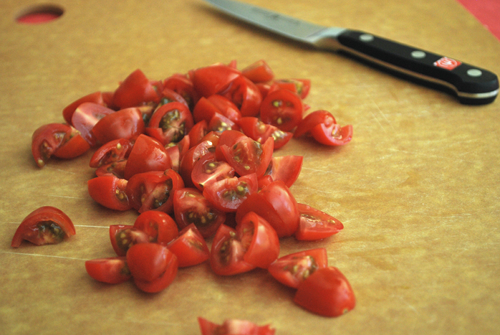 Chopped Tomatoes Bruschetta recipe and image by Lacey Stevens-Baier, personal chef of Sweet Pea Chef