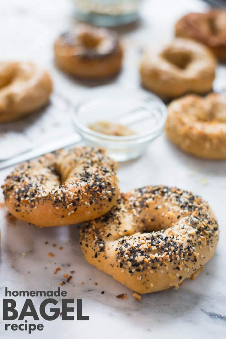 Homemade Bagel Recipe | OMG these homemade bagels are so easy to make, only need 4 ingredients to make, and are clean-eating. Learn how to make homemade bagels plus choose from all sorts of toppings. Making bagels at home has never been easier. | A Sweet Pea Chef