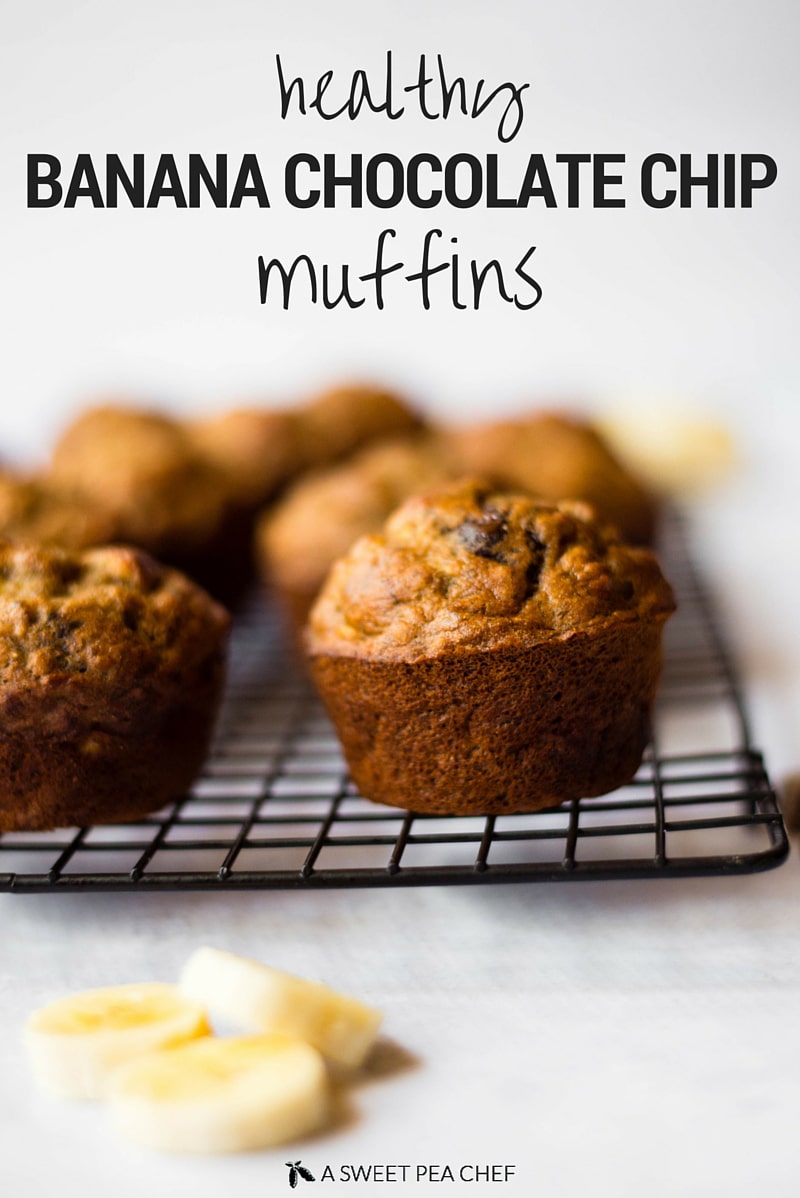 Healthy Banana Chocolate Chip Muffins | No refined sugar or flour - just simple, clean goodness! | A Sweet Pea Chef